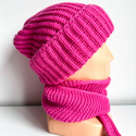 BRIOSZKA – czapka damska beanie z wełny merino 100% 22 Magenta różowa zimowa