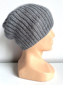 AUREA – ręcznie robiona cienka czapka beanie merino + moher i jedwab 19/10 Szary