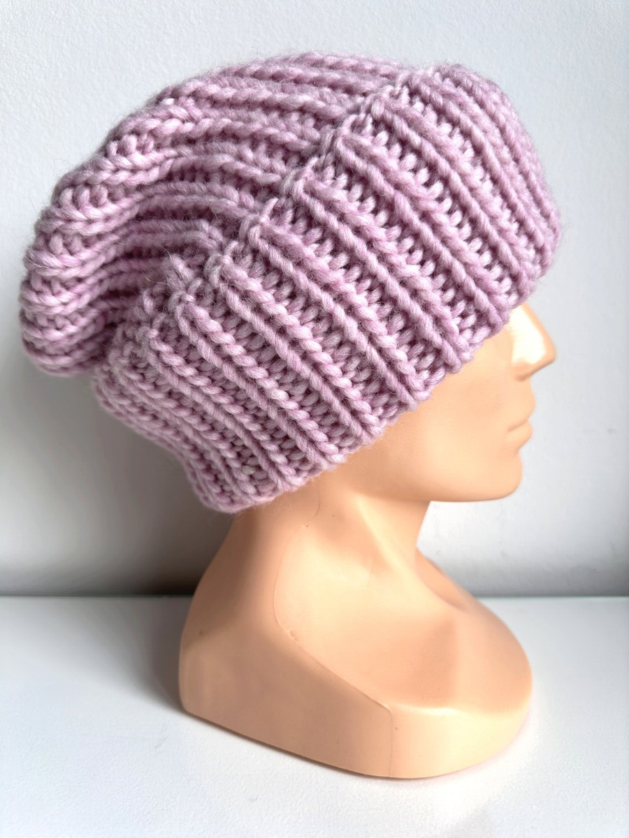 Ręcznie robiona czapka wywijana JANKA 100% Wełna owcza 30 Pastelowy Róż