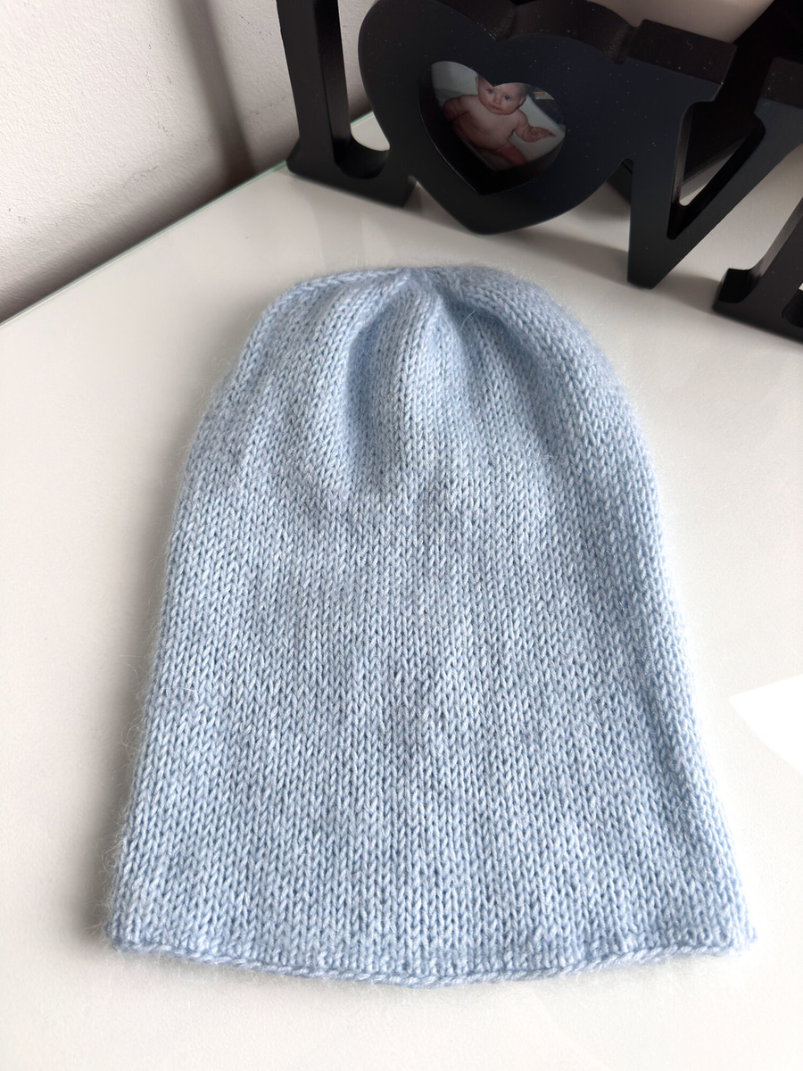 SOPHIA – ręcznie robiona ciepła czapka damska beanie merino + moher i jedwab 11/07 Błękitny Stalowy