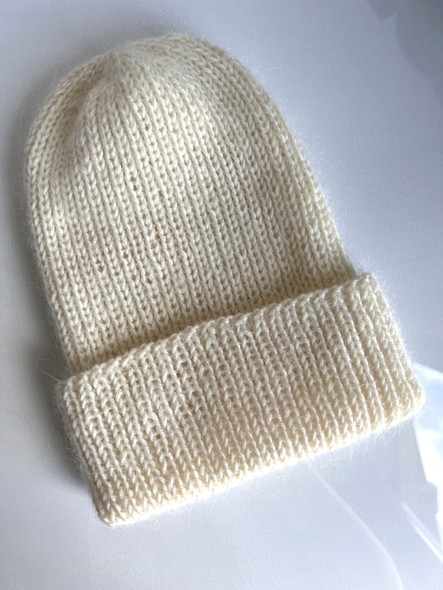 AUREA – ręcznie robiona czapka beanie baby merino + moher i jedwab dziecięca/damska 02/01 Ecru