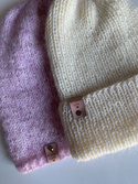 AUREA – ręcznie robiona czapka beanie baby merino + moher i jedwab dziecięca/damska 02/01 Ecru