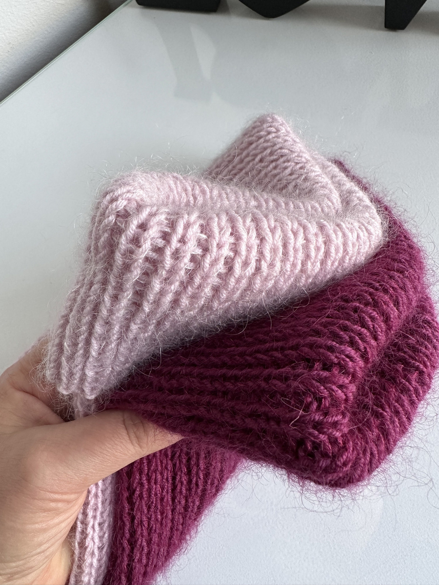 AUREA – ręcznie robiona ciepła czapka beanie baby merino + moher i jedwab damska/dziecięca 34/17 Wrzos