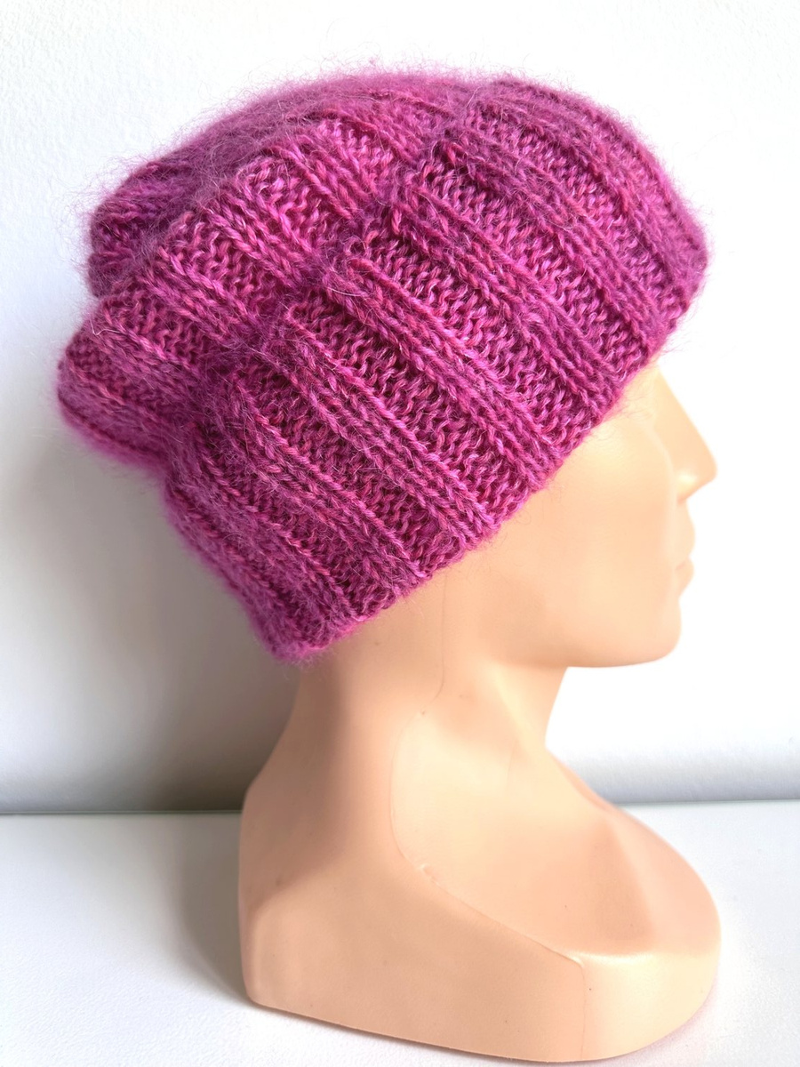 DAISY – czapka beanie ręcznie farbowane baby merino + moher i jedwab damska Malinowy Sorbet