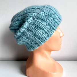 Ręcznie robiona Czapka wywijana MARGARET 100% Alpaka + nitka moher i jedwab 2917/58 Turkusowy