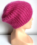 Handmade women's beanie AUREA 100% Baby Merino plus mohair and silk 08/13 Fuchsia