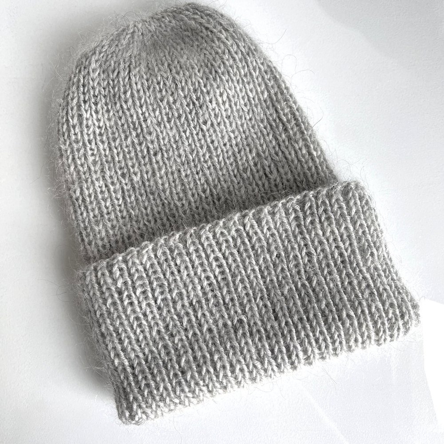 AUREA – ręcznie robiona ciepła czapka beanie baby merino + moher i jedwab damska / dziecięca 22/44 Jasny Szary