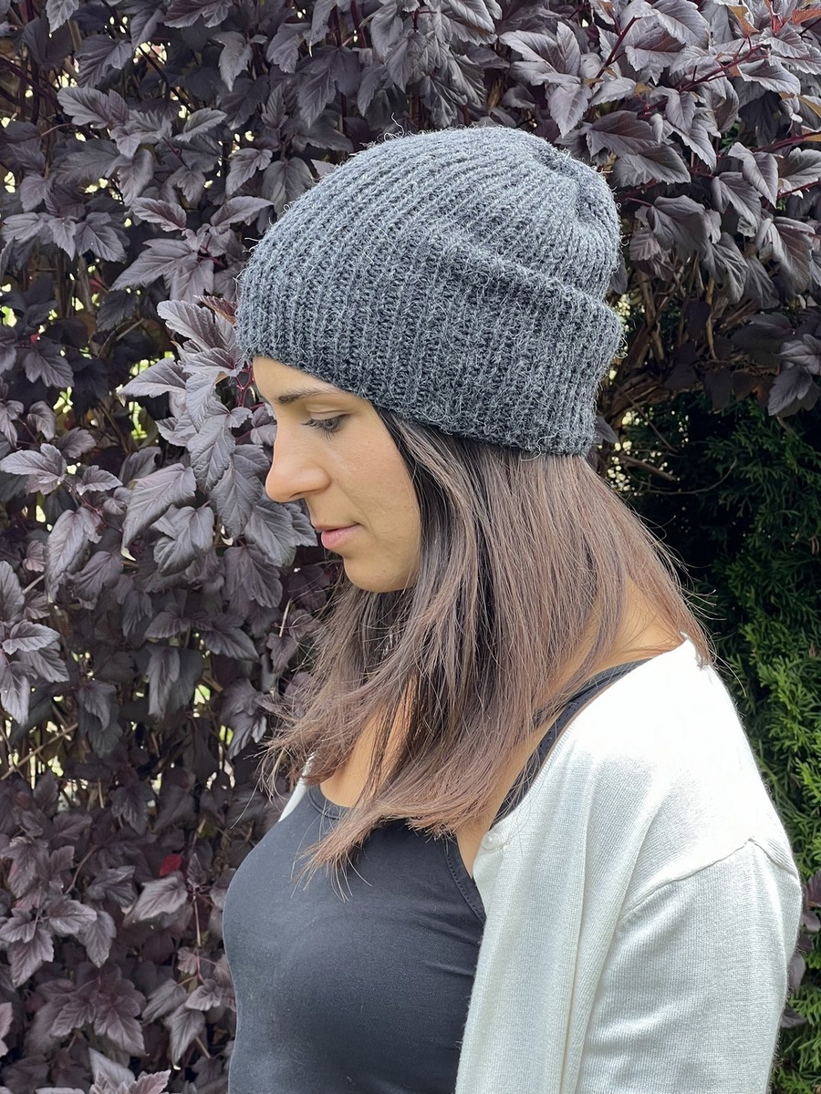 KIARA – czapka beanie z alpaki 100% 506 ciemny szary uniwersalna jesienno‑zimowa