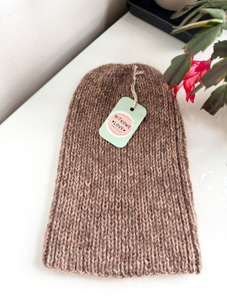ALURA – czapka merino z moherem i jedwabiem zimowa 30 Prażony Migdał damska/dziecięca