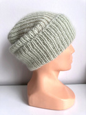 Ręcznie robiona Czapka wywijana MARI 100% Alpaka + nitka moher i jedwab 9030/47 Lody Pistacjowe