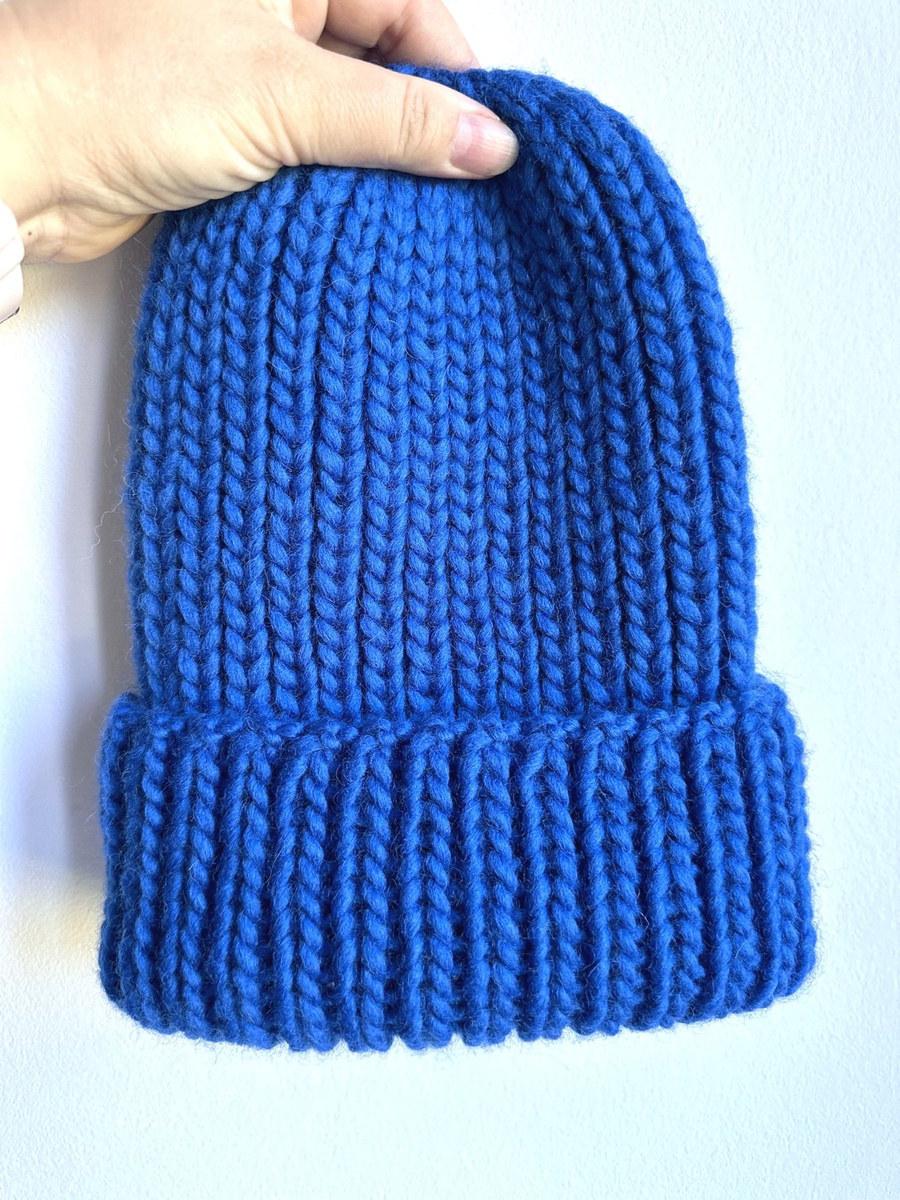 Ręcznie robiona czapka wywijana JANKA 100% Wełna owcza 104 Kobalt