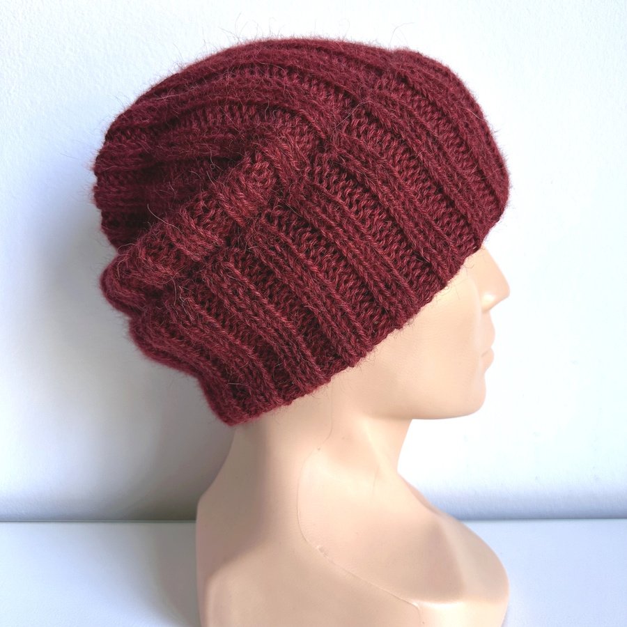 LAURIN Mütze mit Umschlag 100% Alpaka 3650 Bordeaux