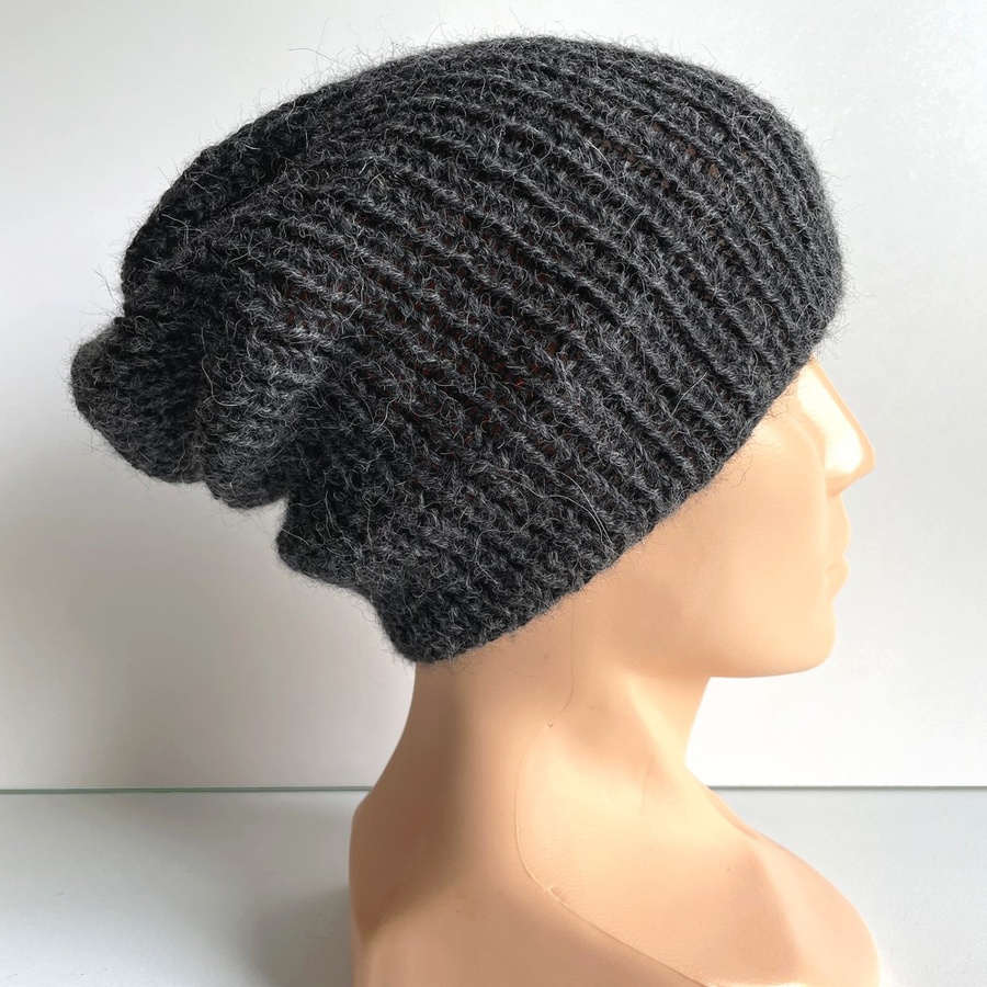 KIARA – czapka beanie z alpaki 100% 506 ciemny szary uniwersalna jesienno‑zimowa