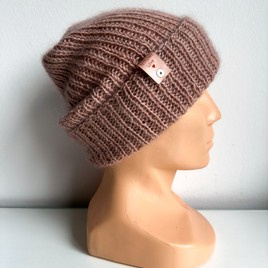 AUREA – ręcznie robiona czapka beanie baby merino + moher i jedwab dziecięca/damska 49/41 Pustynna Róża