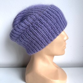 AUREA – ręcznie robiona czapka beanie baby merino + moher i jedwab dziecięca/damska 14/11 fioletowy
